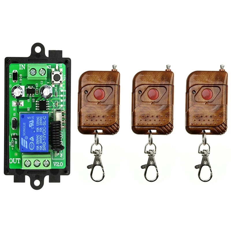 DC 12V 10A 1CH 315MHz/433MHZ Wireless RF Remote Control Switch 3pcs Transmitter+ 1pcs Receiver /lamp/ window/Garage Doors
DC 12V 10A 1CH 315MHz/433MHZ Wireless RF Remote Control Switch 3pcs Transmitter+ 1pcs Receiver /lamp/ window/Garage Doors