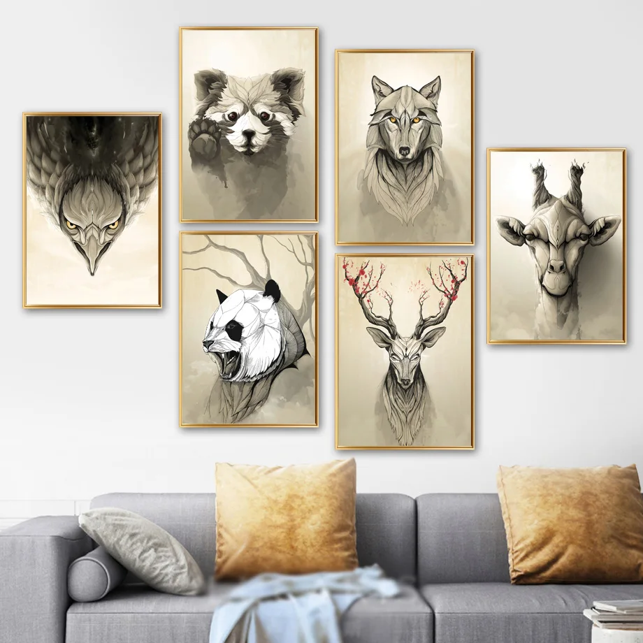 Deer raccoon wolf fox poster mural animal print mural art painting oil painting poster living room decoration picture
Deer raccoon wolf fox poster mural animal print mural art painting oil painting poster living room decoration picture