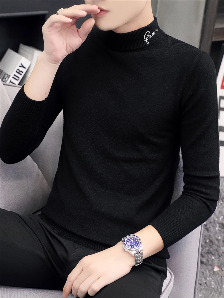 Mock Neck Sweater Men's Knitted Bottoming Shirt Autumn and Winter Inner Wear Trendy Pure Black Personality Middle Collar Cotton
Mock Neck Sweater Men's Knitted Bottoming Shirt Autumn and Winter Inner Wear Trendy Pure Black Personality Middle Collar Cotton