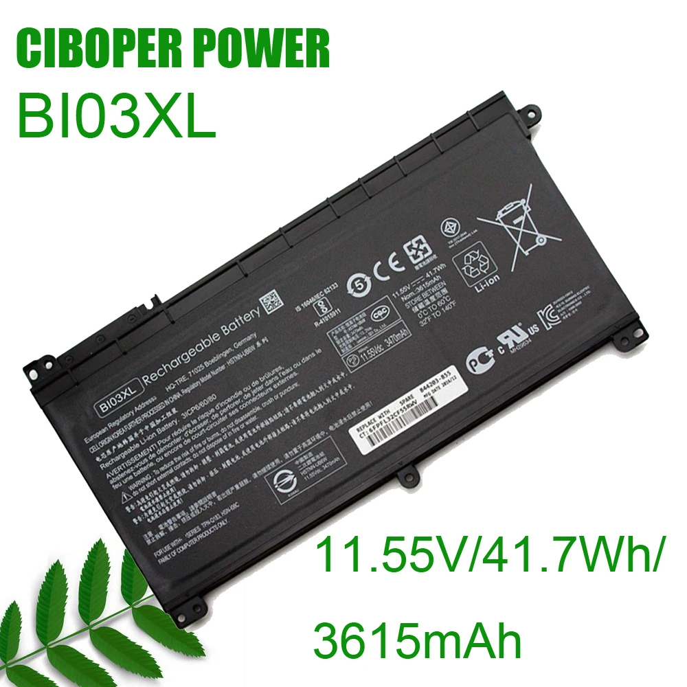 Аккумулятор CP для ноутбука BI03XL 11,55 в 41,7 Вт/ч для Pavilion X360 13-U100TU U113TU U169TU HSTNN-UB6W Stream 14-AX010wm 14-AX020wm
Аккумулятор CP для ноутбука BI03XL 11,55 в 41,7 Вт/ч для Pavilion X360 13-U100TU U113TU U169TU HSTNN-UB6W Stream 14-AX010wm 14-AX020wm