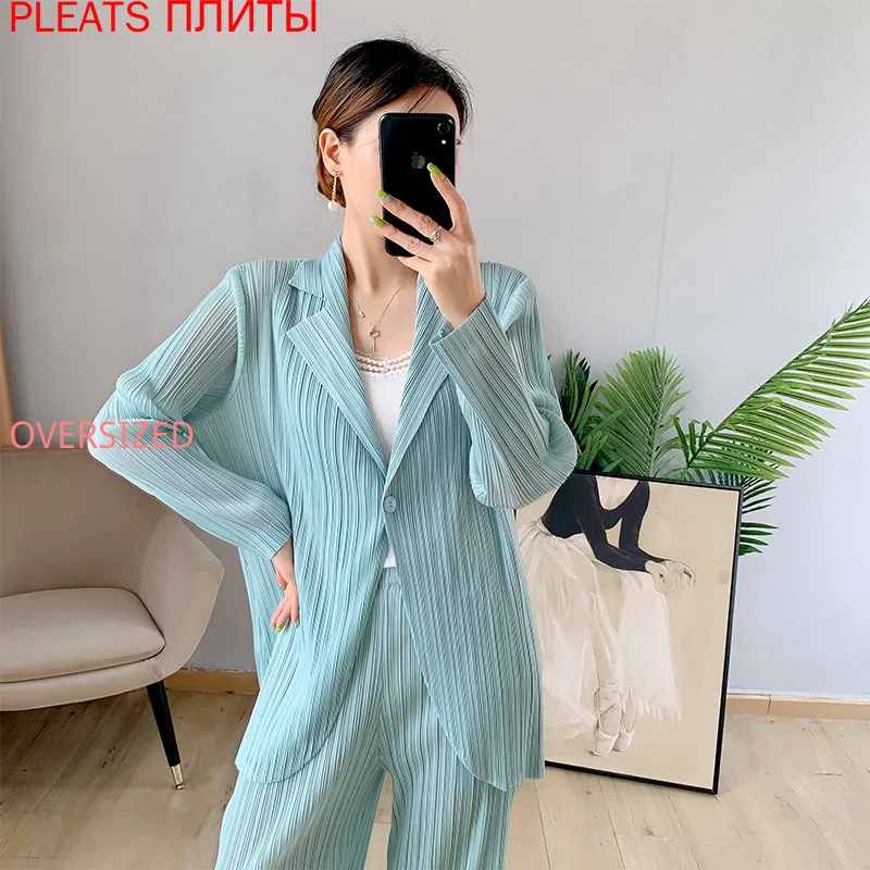 Miyake Pleated Suit for Women, Straight Pants, Straight Trousers Set, New Fashion, Western Mint Green, Two-Piece Suit
Miyake Pleated Suit for Women, Straight Pants, Straight Trousers Set, New Fashion, Western Mint Green, Two-Piece Suit