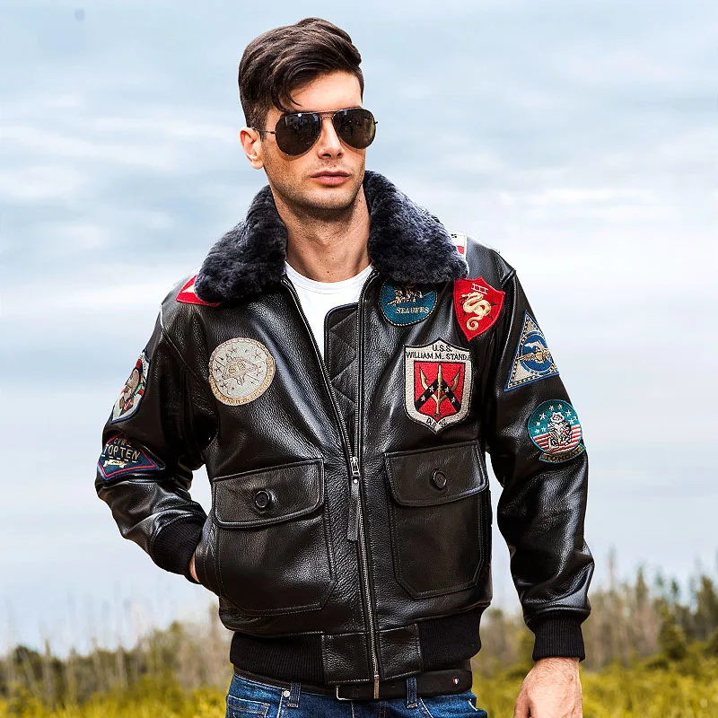 Black Winter G1 Leather Jacket Men Military Style Europe Size Genuine Natural Thick Cowhide Warm Wool Collar Pilot Leather Coat
Black Winter G1 Leather Jacket Men Military Style Europe Size Genuine Natural Thick Cowhide Warm Wool Collar Pilot Leather Coat