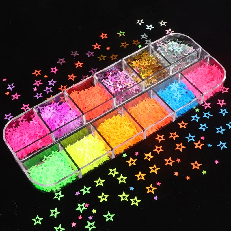 12Set 12 Grids Fluorescence Glitter Star Nail Sequins Neon Pigment Art Glitter Flakes Decorations Nails Accessoires Wholesaler
12Set 12 Grids Fluorescence Glitter Star Nail Sequins Neon Pigment Art Glitter Flakes Decorations Nails Accessoires Wholesaler
