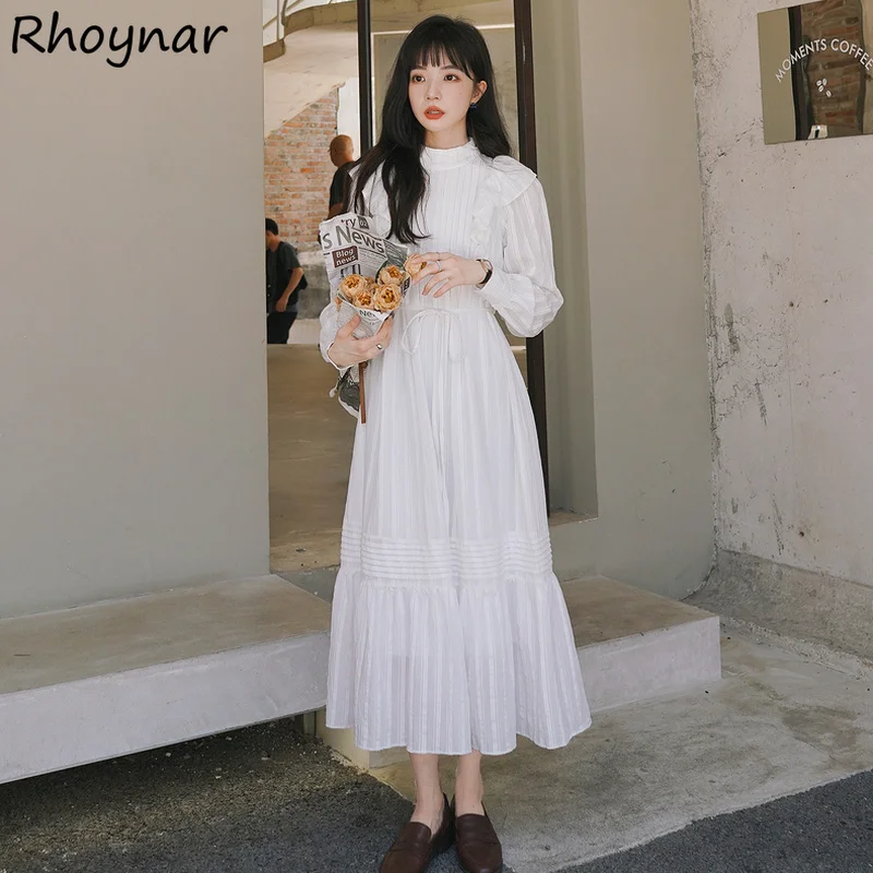 Dress Women Lantern Sleeve Ankle-length Loose Stand Collar Solid Casual Bandage Female Vestido Korean Style Temperament New Soft
Dress Women Lantern Sleeve Ankle-length Loose Stand Collar Solid Casual Bandage Female Vestido Korean Style Temperament New Soft