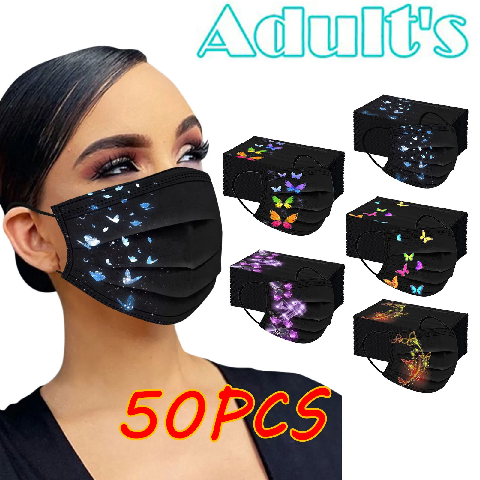 50pcs Disposable Non-woven 3-layer Filter Mask Butterfly Printed Women Man Mouth Face Mask Adult Breathable Black Facemask
50pcs Disposable Non-woven 3-layer Filter Mask Butterfly Printed Women Man Mouth Face Mask Adult Breathable Black Facemask