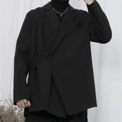 Men's Black Long Sleeved Coat Spring New Japanese Oblique Buckle Pleated Suit Men's Wear Spring And Autumn Loose Small Suit
Men's Black Long Sleeved Coat Spring New Japanese Oblique Buckle Pleated Suit Men's Wear Spring And Autumn Loose Small Suit