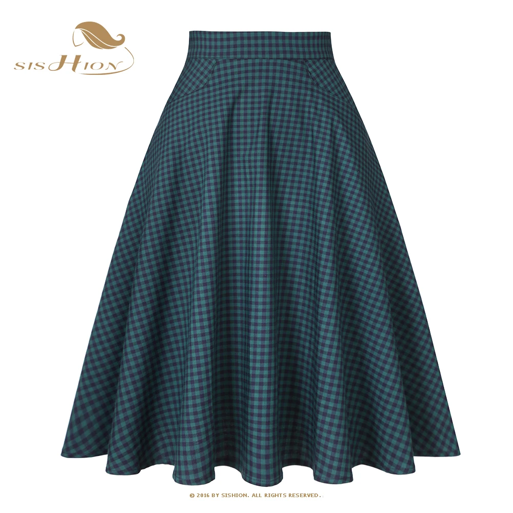SISHION Skirts Women High Waist Green Plaid Solid Vintage Cotton A-Line Midi Skirts With Pockets SS0024
SISHION Skirts Women High Waist Green Plaid Solid Vintage Cotton A-Line Midi Skirts With Pockets SS0024