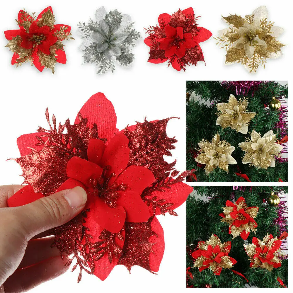 10pcs Glitter Artificial Flower Christmas Tree Decorative Ornaments Flowers Merry Christmas Decorations Home Happy New Year
10pcs Glitter Artificial Flower Christmas Tree Decorative Ornaments Flowers Merry Christmas Decorations Home Happy New Year