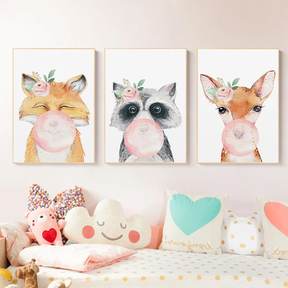 Bubble Chewing Gum Raccoon Deer Fox Animal Posters Canvas Art Painting Wall Art Nursery Decorative Picture Nordic Kids Decor
Bubble Chewing Gum Raccoon Deer Fox Animal Posters Canvas Art Painting Wall Art Nursery Decorative Picture Nordic Kids Decor
