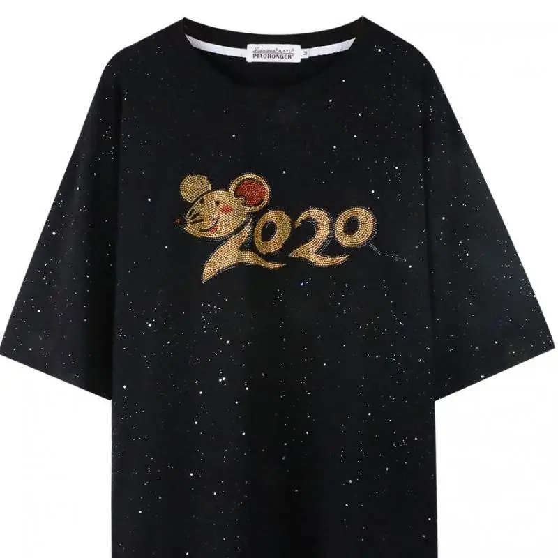 Summer New Bright Diamond Mid-length Short-sleeved Women T-shirt Trend Loose Round Neck Cartoon Anime Hot Diamond Female Tops
Summer New Bright Diamond Mid-length Short-sleeved Women T-shirt Trend Loose Round Neck Cartoon Anime Hot Diamond Female Tops