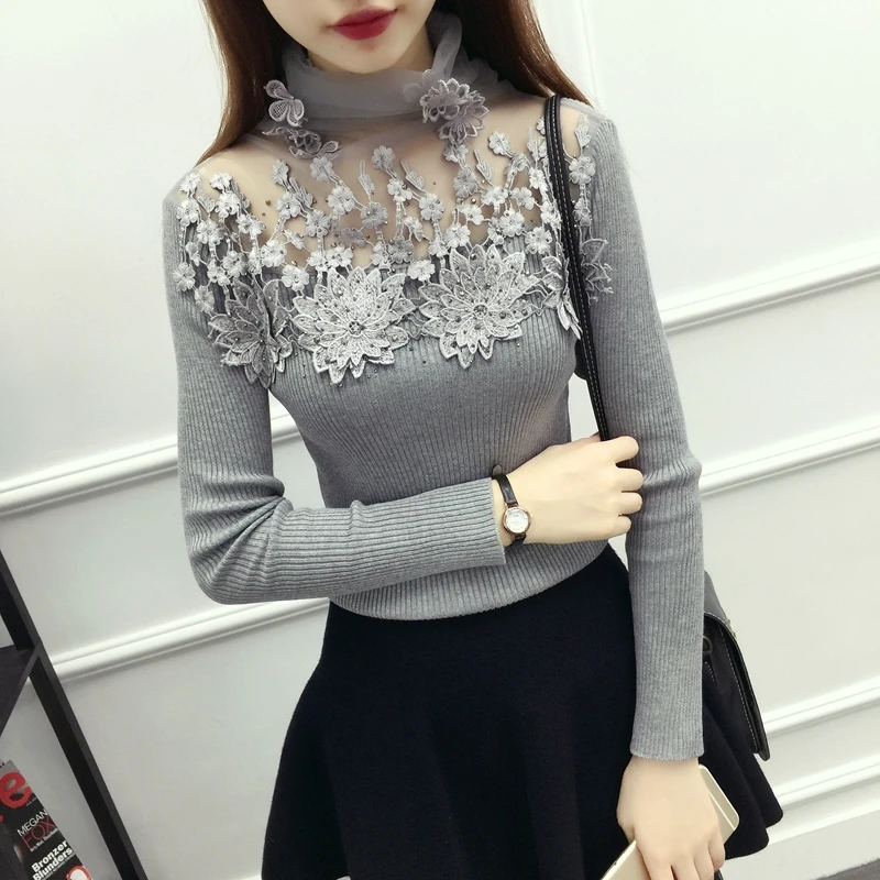 2022 Autumn Winter Women Sweater Turtleneck Lace Flower Long Sleeves Pullovers Knitted Sweaters Elegant Jumper Pull Femme
2022 Autumn Winter Women Sweater Turtleneck Lace Flower Long Sleeves Pullovers Knitted Sweaters Elegant Jumper Pull Femme