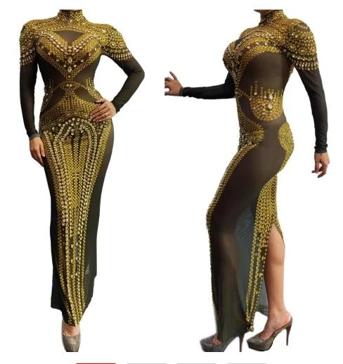 Sexy women long dresses Gold evening dress sparkly crystal birthday party celebrate outfit singer stage show costume
Sexy women long dresses Gold evening dress sparkly crystal birthday party celebrate outfit singer stage show costume