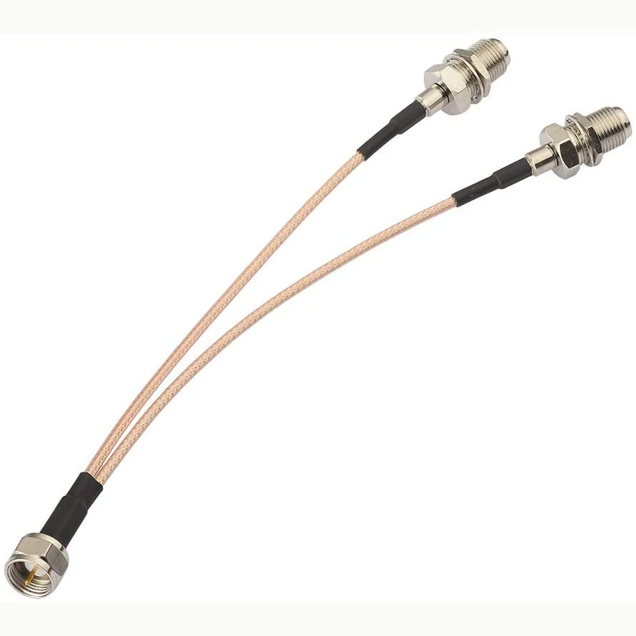 F Male to 2X F Female Dual RF Combiner coaxial cable Y type splitter pigtail RG316
F Male to 2X F Female Dual RF Combiner coaxial cable Y type splitter pigtail RG316