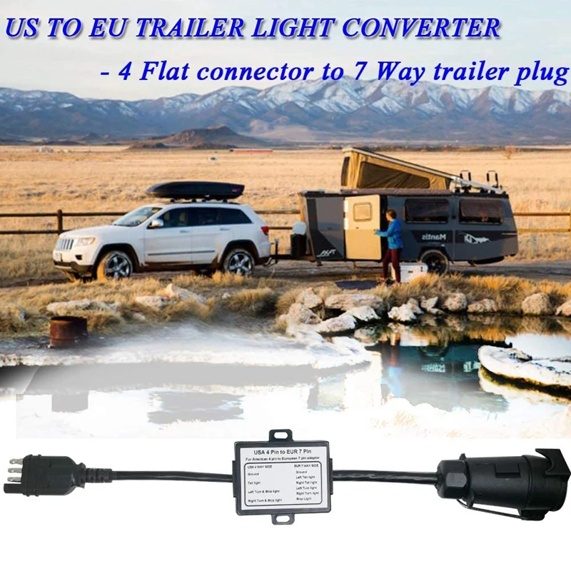 US To Europe Trailer Light Converter 4 Way Flat Socket (American Vehicle) To 7 Way Round Socket (European Trailer)
US To Europe Trailer Light Converter 4 Way Flat Socket (American Vehicle) To 7 Way Round Socket (European Trailer)