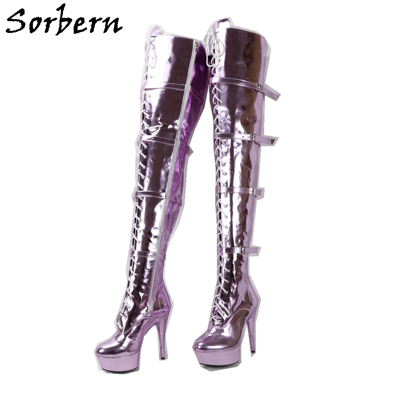 Sorbern Metallic 15Cm High Heel Women Boots Crotch Thigh High Unisex Ladyboy Boot Lace Up 4 Straps Buckles Pole Dance Heels
Sorbern Metallic 15Cm High Heel Women Boots Crotch Thigh High Unisex Ladyboy Boot Lace Up 4 Straps Buckles Pole Dance Heels