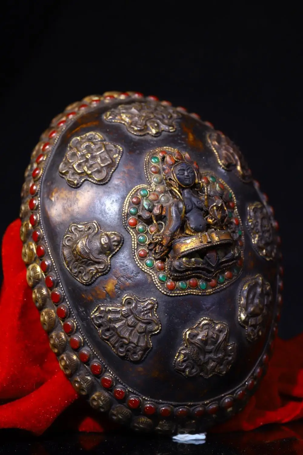 7”Tibetan Temple Collection Old Gabala Bowl Tibetan silver Gem lapis lazuli Green Tara Eight Treasures Skull Bowl Kapala Cup
7”Tibetan Temple Collection Old Gabala Bowl Tibetan silver Gem lapis lazuli Green Tara Eight Treasures Skull Bowl Kapala Cup
