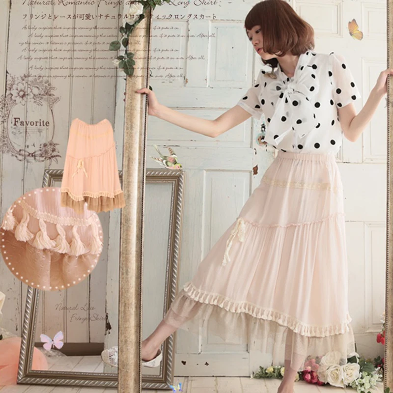 Summer Mori Girl Cotton Linen Tassel Skirt Women Loose Lace Ruffles Hem Fairy Embroidery Female Kawaii Mid-Calf Skirts A293
Summer Mori Girl Cotton Linen Tassel Skirt Women Loose Lace Ruffles Hem Fairy Embroidery Female Kawaii Mid-Calf Skirts A293