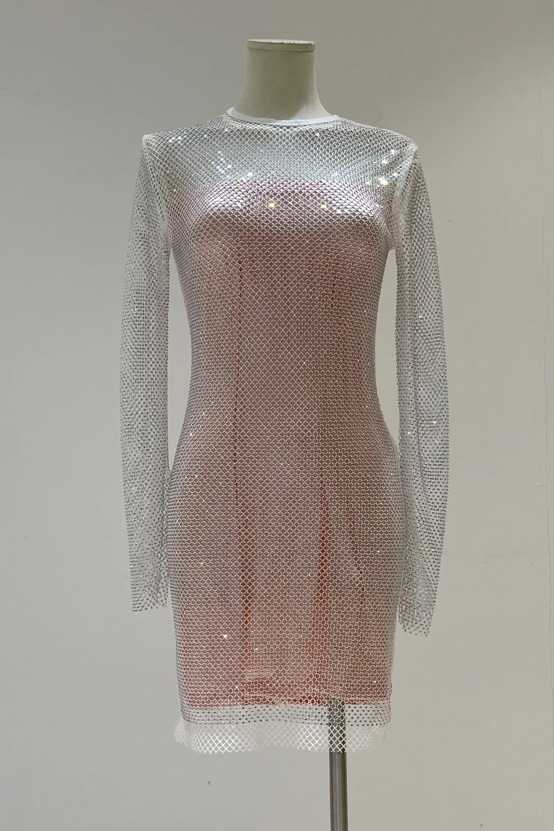 H80&S90 New Women Crystal Diamond Sexy Bodycon Dress Hollow Out Long Sleeve Mini Dress Female See Through Rhinestone Party Dress
H80&S90 New Women Crystal Diamond Sexy Bodycon Dress Hollow Out Long Sleeve Mini Dress Female See Through Rhinestone Party Dress