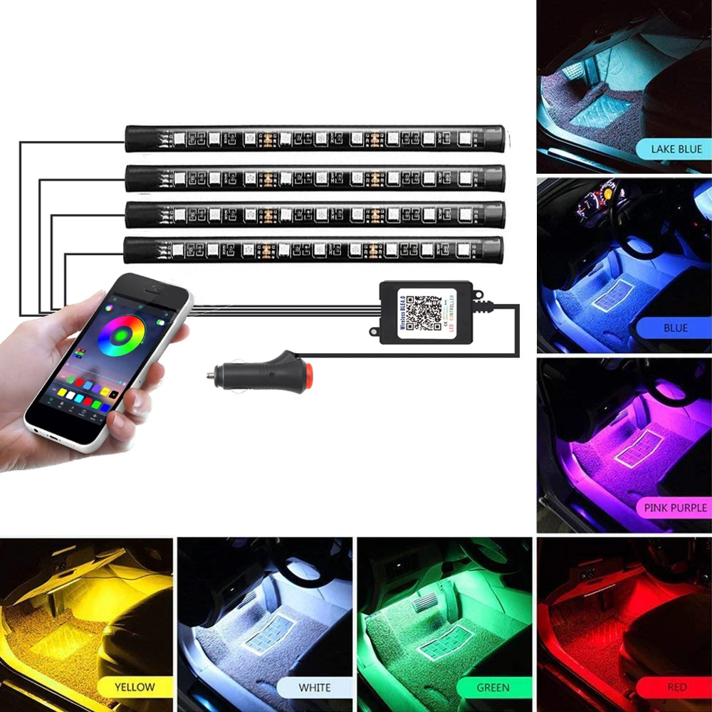 4PCS Car RGB LED Strip Lights 12V Flexible Car Styling Decorative Atmosphere Lamps Car Interior Light With Remote/APP Control
4PCS Car RGB LED Strip Lights 12V Flexible Car Styling Decorative Atmosphere Lamps Car Interior Light With Remote/APP Control