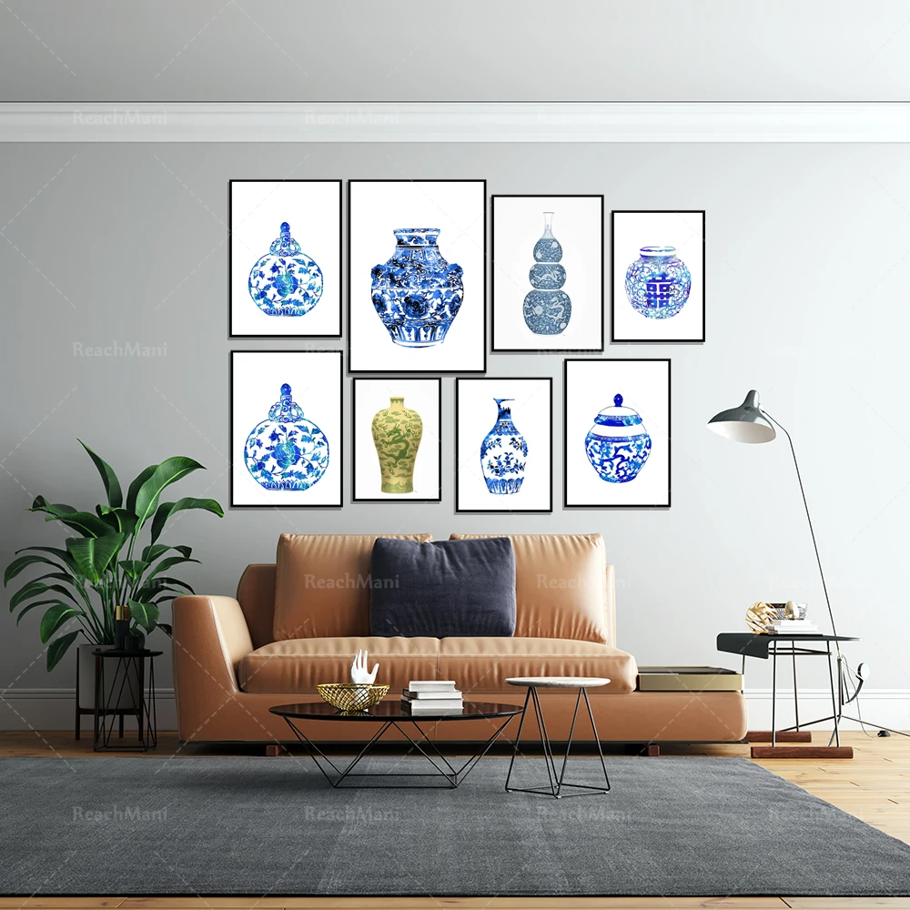 Watercolor blue and white ginger jar on canvas, blue and white porcelain prints, gourd shape, Chinese vase poster, Hampton style
Watercolor blue and white ginger jar on canvas, blue and white porcelain prints, gourd shape, Chinese vase poster, Hampton style