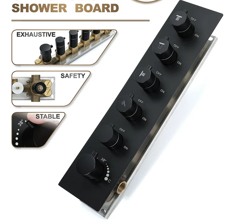 Vertical installation concealed shower valve black 5-function thermostatic valve body thermostatic controlswitch HIHSPJ146A-1btv
Vertical installation concealed shower valve black 5-function thermostatic valve body thermostatic controlswitch HIHSPJ146A-1btv