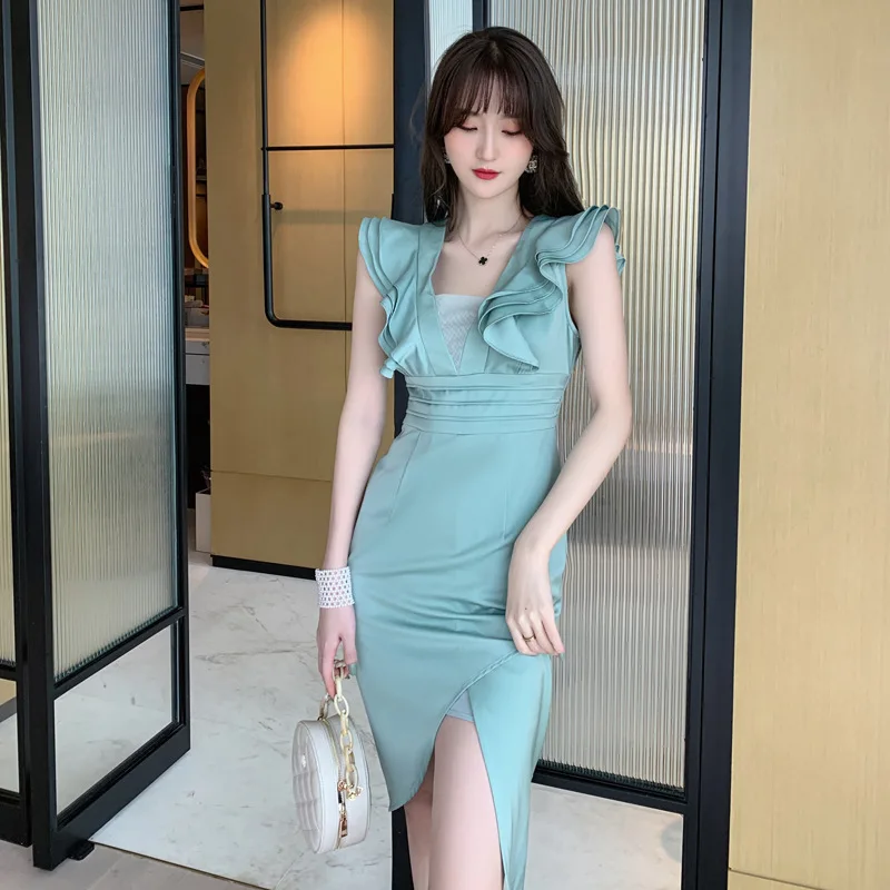2020 Summer Petal Sleeve Sheath Dresses Wrap Bodycon Asymmetrical Midi Dress High End Women Vestidos Elegant Club Party Dress
2020 Summer Petal Sleeve Sheath Dresses Wrap Bodycon Asymmetrical Midi Dress High End Women Vestidos Elegant Club Party Dress