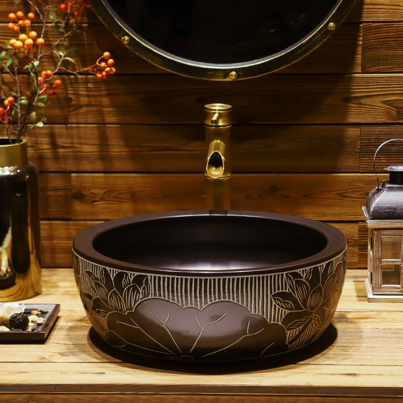 China Artistic Handmade Ceramic Lavobo Round bathroom sinks Countertop wash basin black
China Artistic Handmade Ceramic Lavobo Round bathroom sinks Countertop wash basin black