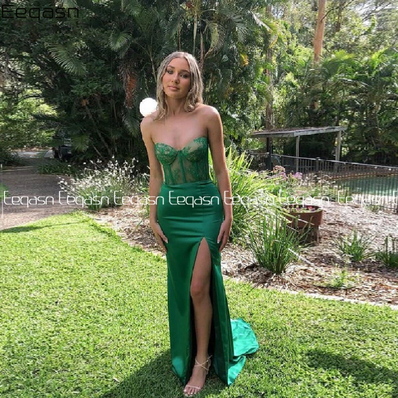 Sexy Evening Dresses Long Illusion Lace Top Sleeveless Satin Prom Dress Woman Side Split Celebrity Night Gown Formal Dress
Sexy Evening Dresses Long Illusion Lace Top Sleeveless Satin Prom Dress Woman Side Split Celebrity Night Gown Formal Dress