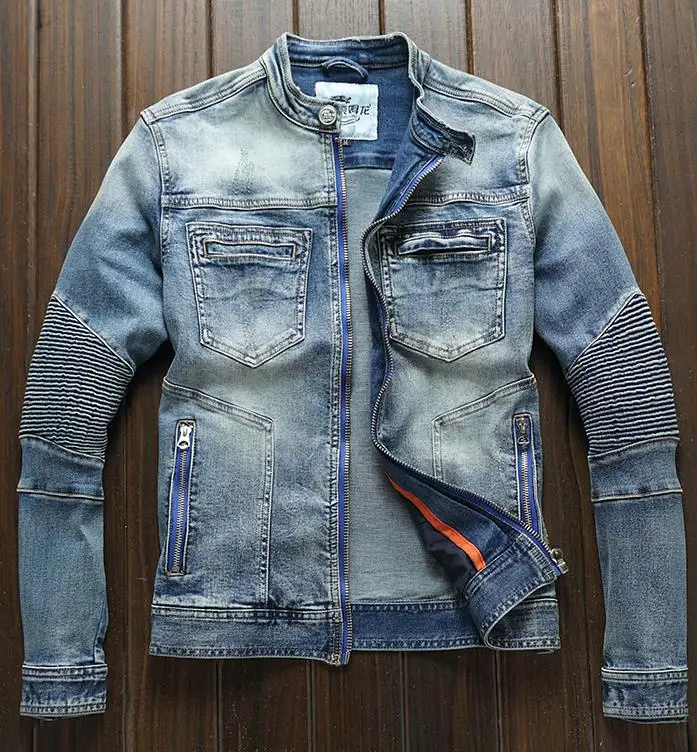 Cotton Blue Jean Classic Biker Motorcycle Jacket Stand Collar Zipper Stretch Denim Outwear Coat
Cotton Blue Jean Classic Biker Motorcycle Jacket Stand Collar Zipper Stretch Denim Outwear Coat