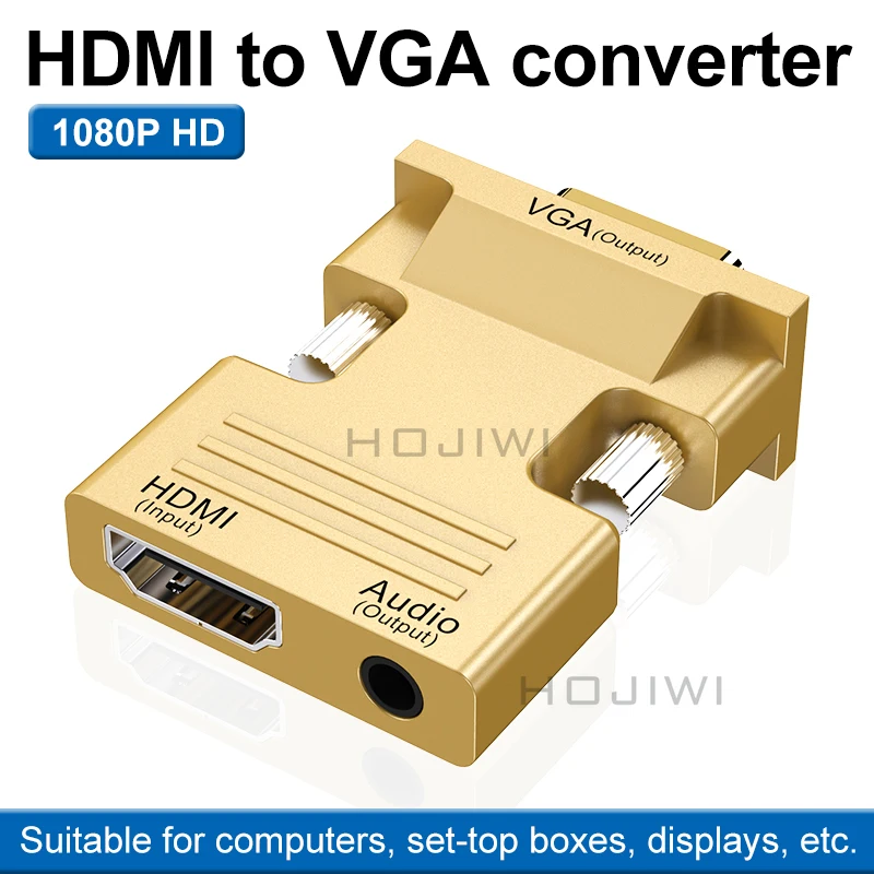 HOJIWI HDMI-compatible Female to VGA Male Converter 1080P HD Video Output 3.5mm Audio Cable Adapter for PC Laptop Projector AD04
HOJIWI HDMI-compatible Female to VGA Male Converter 1080P HD Video Output 3.5mm Audio Cable Adapter for PC Laptop Projector AD04