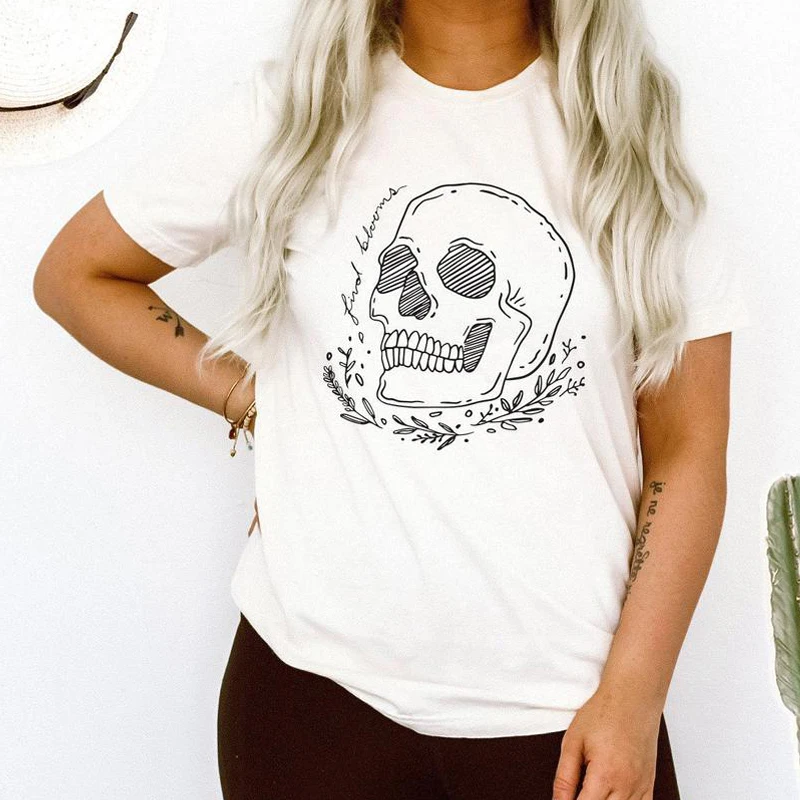 Find Blooms 100% Cotton T-shirt Funny Plants And Skull Graphic Tee Shirt Top Casual Women Short Sleeve Hipster Grunge Tshirt
Find Blooms 100% Cotton T-shirt Funny Plants And Skull Graphic Tee Shirt Top Casual Women Short Sleeve Hipster Grunge Tshirt