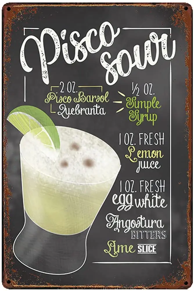 Free Pintree Original Retro Design Pisco Sour Cocktail Recipe Tin Metal Signs Wall Art | Thick Tinplate Print Poster
Free Pintree Original Retro Design Pisco Sour Cocktail Recipe Tin Metal Signs Wall Art | Thick Tinplate Print Poster
