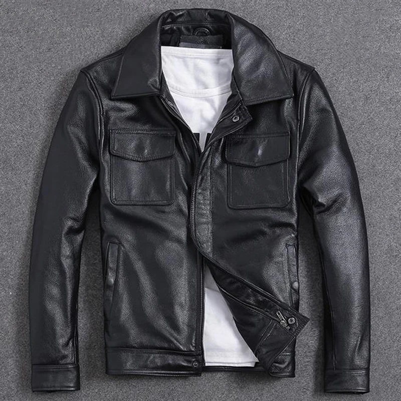 Motorcycle Cowhide Short Leather Jackets and Coats For Men Vintage Casual European Streetwear Spring Mens Brand Clothing A972
Motorcycle Cowhide Short Leather Jackets and Coats For Men Vintage Casual European Streetwear Spring Mens Brand Clothing A972