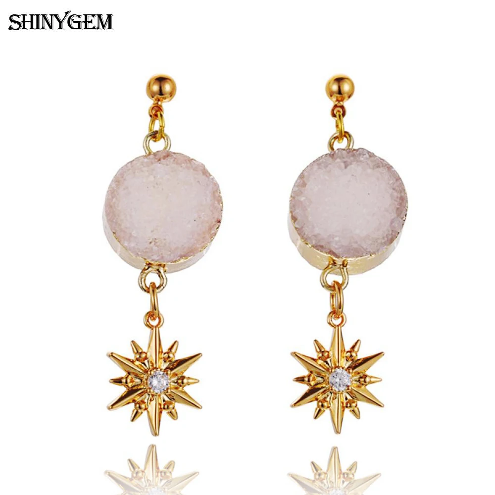 ShinyGem New Fashion Round Natural Opal Crystal Druzy Gold Plating polygon stars Base Drop Dangle Earrings For Women Gift
ShinyGem New Fashion Round Natural Opal Crystal Druzy Gold Plating polygon stars Base Drop Dangle Earrings For Women Gift
