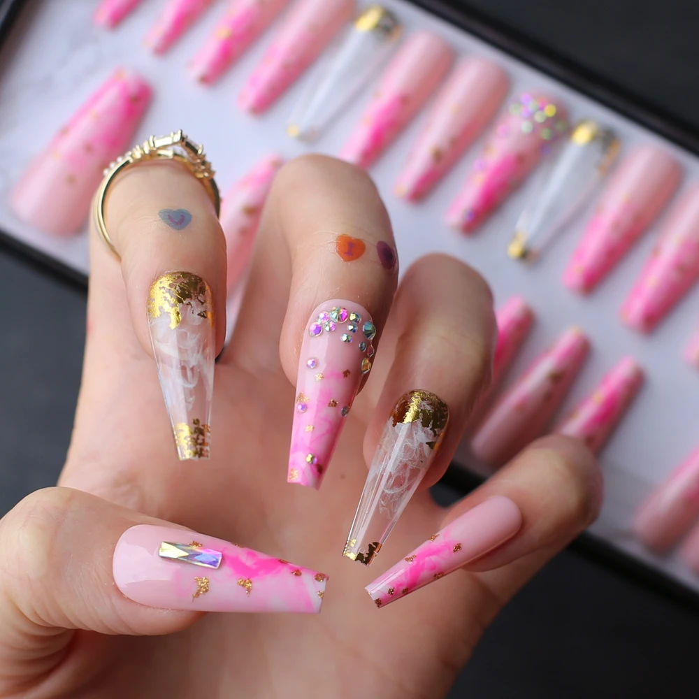 Rhinestone crystal design Pink Luxury Ombre extra Coffin Press on nails Gel Abstract smudge art crystal fake nails Custom logo
Rhinestone crystal design Pink Luxury Ombre extra Coffin Press on nails Gel Abstract smudge art crystal fake nails Custom logo