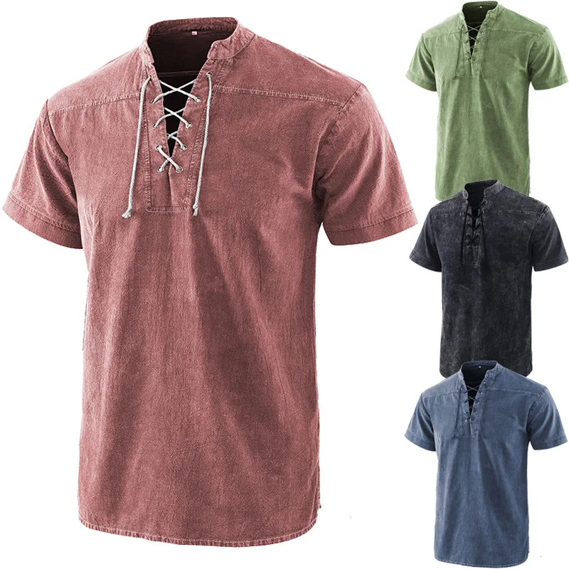 2021 Medieval Henley Collar T Shirt Men Straps Deep V Neck Men T-shirt Streetwear Top Funny T Shirts Summer Tee Shirt
2021 Medieval Henley Collar T Shirt Men Straps Deep V Neck Men T-shirt Streetwear Top Funny T Shirts Summer Tee Shirt