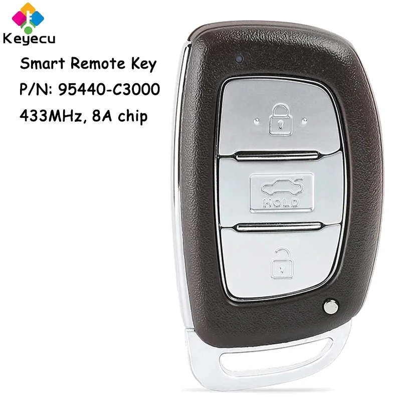 KEYECU Replacement Smart Remote Control Car Key With 3 Buttons 433MHz 8A Chip for Hyundai Sonata Since 2015 Fob P/N: 95440-C3000
KEYECU Replacement Smart Remote Control Car Key With 3 Buttons 433MHz 8A Chip for Hyundai Sonata Since 2015 Fob P/N: 95440-C3000