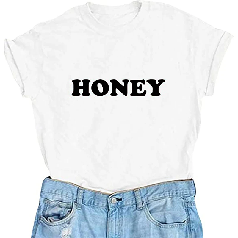 2021 Women's T-shirt Summer Hipster T shirt HONEY Letter Female Tshirt White O-neck Short Sleeve Ladies Tee Tops 3XL
2021 Women's T-shirt Summer Hipster T shirt HONEY Letter Female Tshirt White O-neck Short Sleeve Ladies Tee Tops 3XL