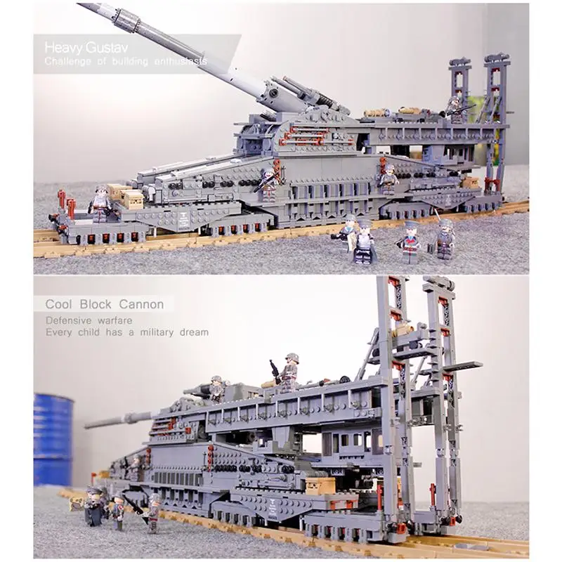 KAZI 10005 German Gustav Heavy Dora Building Blocks Military Railway Gun Model Tank Bricks Toy Gifts For Children3846Pcs
KAZI 10005 German Gustav Heavy Dora Building Blocks Military Railway Gun Model Tank Bricks Toy Gifts For Children3846Pcs