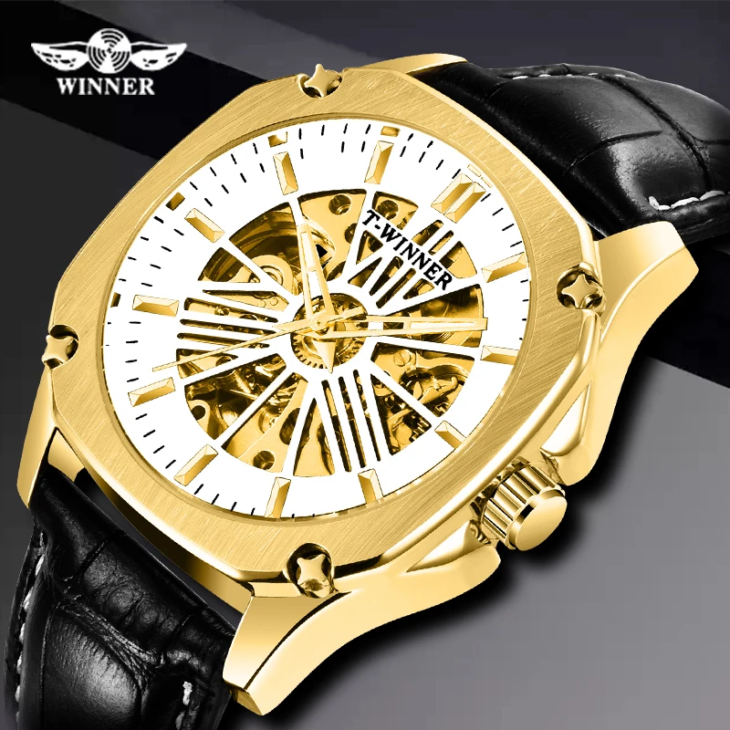 WINNER Top Brand Mens Automatic Watch Golden Hollow Skeleton Leather Strap Wrist Watches Male Business Mechanical Clock
WINNER Top Brand Mens Automatic Watch Golden Hollow Skeleton Leather Strap Wrist Watches Male Business Mechanical Clock