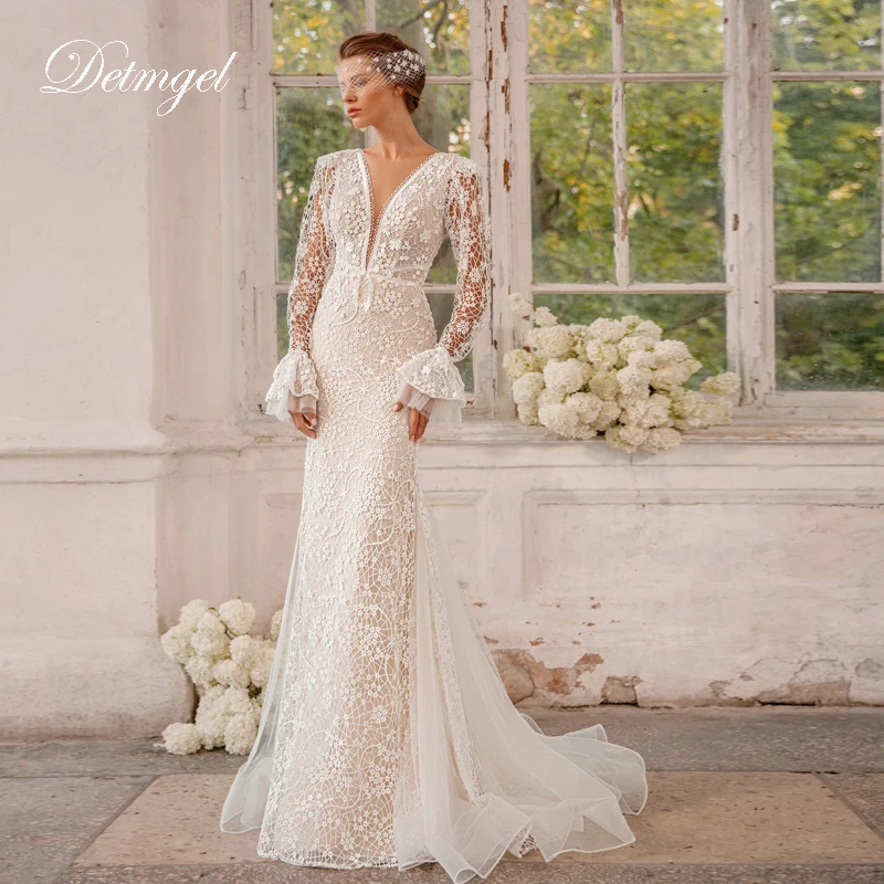 Новые великолепные белые/цвета слоновой кости свадебные платья русалки с V-образным вырезом в стиле бохо, блестящие кружевные свадебные платья с кистью и шлейфом по индивидуальному заказу 
Новые великолепные белые/цвета слоновой кости свадебные платья русалки с V-образным вырезом в стиле бохо, блестящие кружевные свадебные платья с кистью и шлейфом по индивидуальному заказу