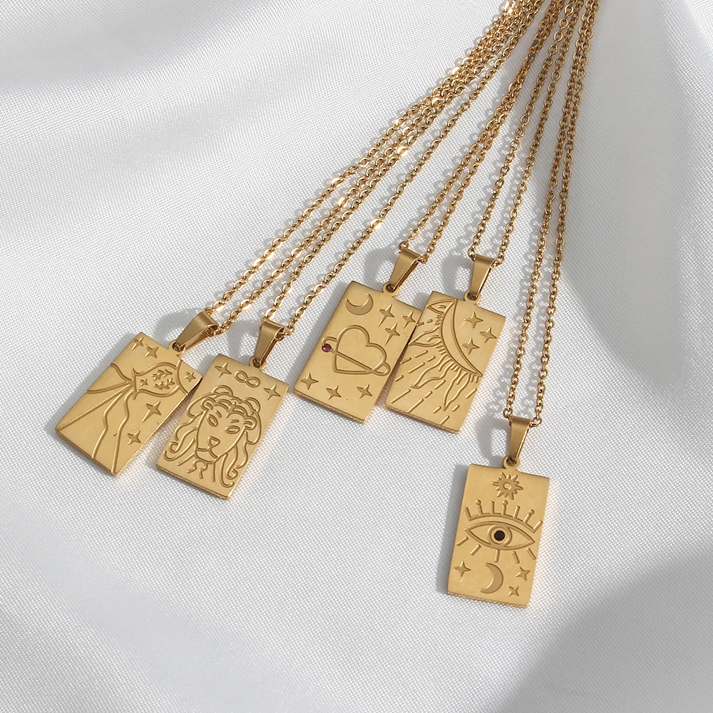 New Design Latest Stainless Steel 18K Gold Plated Zodiac Sign Necklace Leo Aquarius Sun Love Eye Stone Paved Tarot Necklace
New Design Latest Stainless Steel 18K Gold Plated Zodiac Sign Necklace Leo Aquarius Sun Love Eye Stone Paved Tarot Necklace