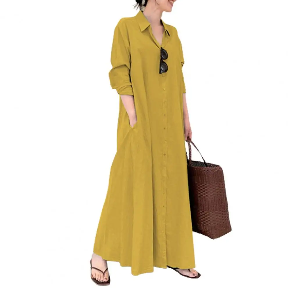 Long Dress Women Pockets Single-breasted Shirt Sundress Solid Color Long Sleeve Lapel Large Hem Maxi Dresses Party
Long Dress Women Pockets Single-breasted Shirt Sundress Solid Color Long Sleeve Lapel Large Hem Maxi Dresses Party