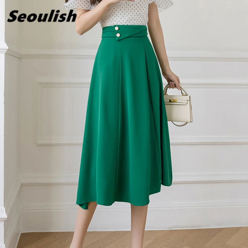 Seoulish 2022 New Elegant Women's A-Line Skirts High Waist Office Ladies Solid Buttons Umbrella Midi Skirts Female Spring Summer
Seoulish 2022 New Elegant Women's A-Line Skirts High Waist Office Ladies Solid Buttons Umbrella Midi Skirts Female Spring Summer