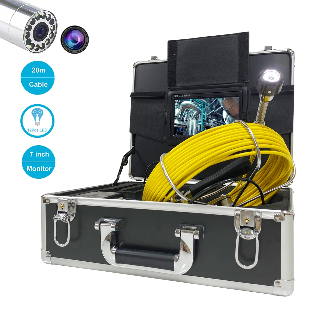 7inch LCD Waterproof Pipeline Sewer Camera With 12pcs LEDS 23mm Lens 20m Cable Industrial Pipe Drain Endoscope Inspection System 
7inch LCD Waterproof Pipeline Sewer Camera With 12pcs LEDS 23mm Lens 20m Cable Industrial Pipe Drain Endoscope Inspection System