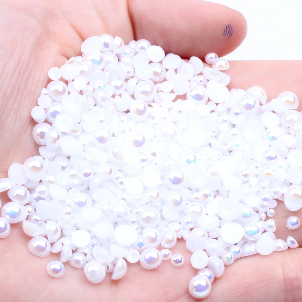 1.5-12mm White AB Half Round Resin Pearls Imitation Crafts Scrapbooking Beads Use Glue For 3D Nails Art DIY Design Decorations
1.5-12mm White AB Half Round Resin Pearls Imitation Crafts Scrapbooking Beads Use Glue For 3D Nails Art DIY Design Decorations