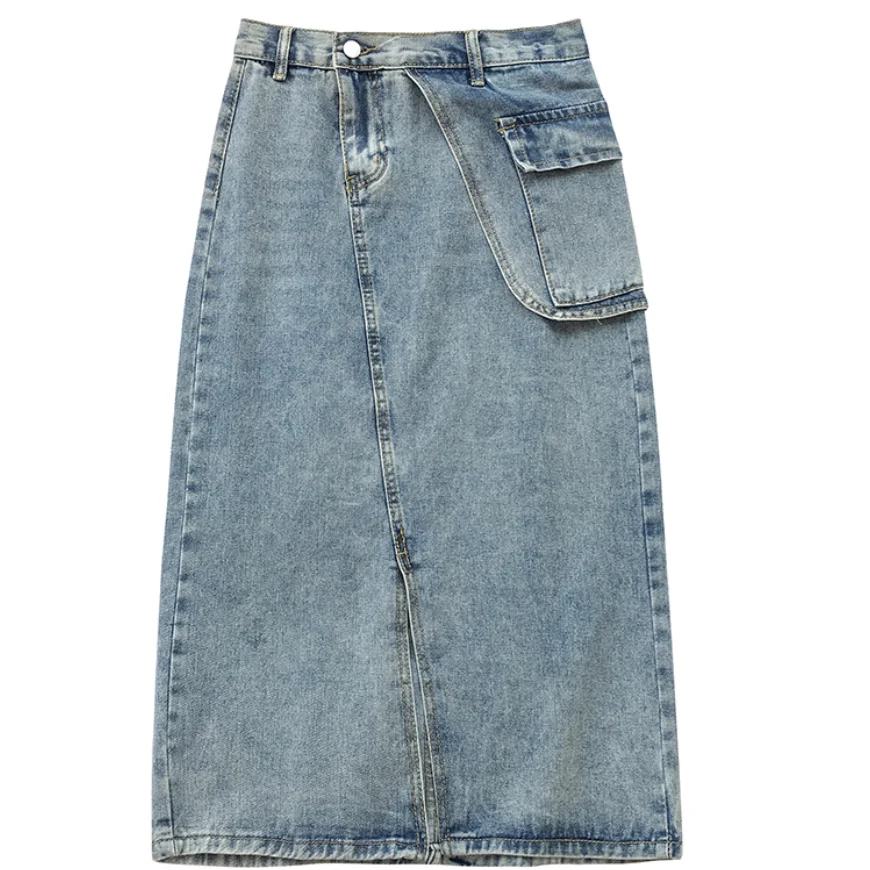 High Waist Hip Cross Split Denim Skirt Women high waist Casual Fake Pocket Patchwork Straight a-line skirt
High Waist Hip Cross Split Denim Skirt Women high waist Casual Fake Pocket Patchwork Straight a-line skirt