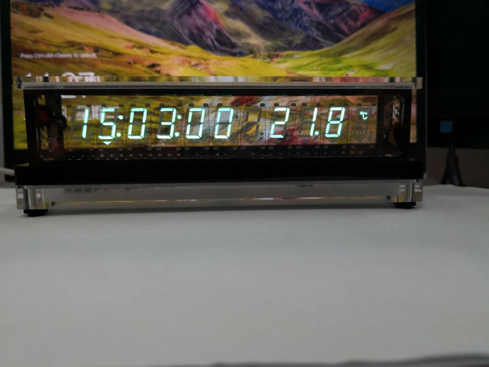 Transparent VFD screen VFD clock Benchmark IV18 Transparent substrate VFD screen wireless temperature and humidity measurement
Transparent VFD screen VFD clock Benchmark IV18 Transparent substrate VFD screen wireless temperature and humidity measurement