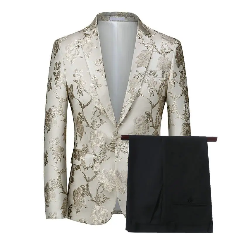 2021 Gold Floral Men Wedding Suits 2 Pcs Fashion Notch Lapel Slim Fit Tuxedo Groom Costume Homme Terno Masculino Slim Fit Blazer 
2021 Gold Floral Men Wedding Suits 2 Pcs Fashion Notch Lapel Slim Fit Tuxedo Groom Costume Homme Terno Masculino Slim Fit Blazer