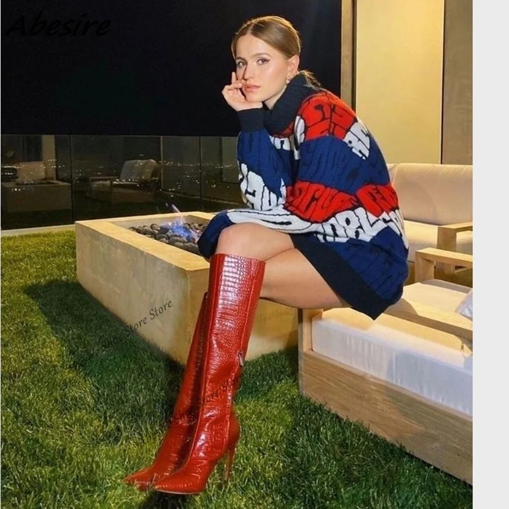 Abesire Long Boots Brown Stone Print Thin High Heel Soft Leather Pointed Toe Knee High Solid New Autumn Winter Big Size Shoes
Abesire Long Boots Brown Stone Print Thin High Heel Soft Leather Pointed Toe Knee High Solid New Autumn Winter Big Size Shoes